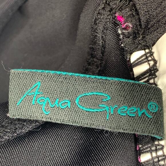 Aqua Green One Piece Swimsuit Padded Floral Pink Print Black bottom Small Halter - Picture 11 of 13